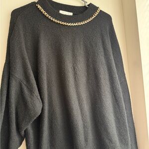 H&M Black Sweater with Gold Chain Accent